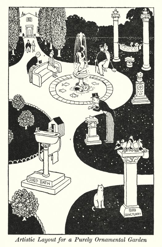 Artystyczny układ ogrodu czysto ozdobnego (lito) autorstwa William Heath Robinson