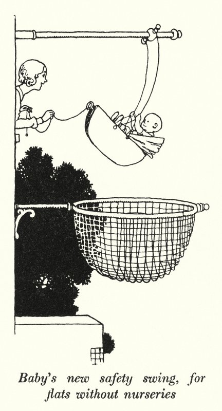 Nowa huśtawka dla dziecka, do mieszkań bez żłobków (lito) autorstwa William Heath Robinson
