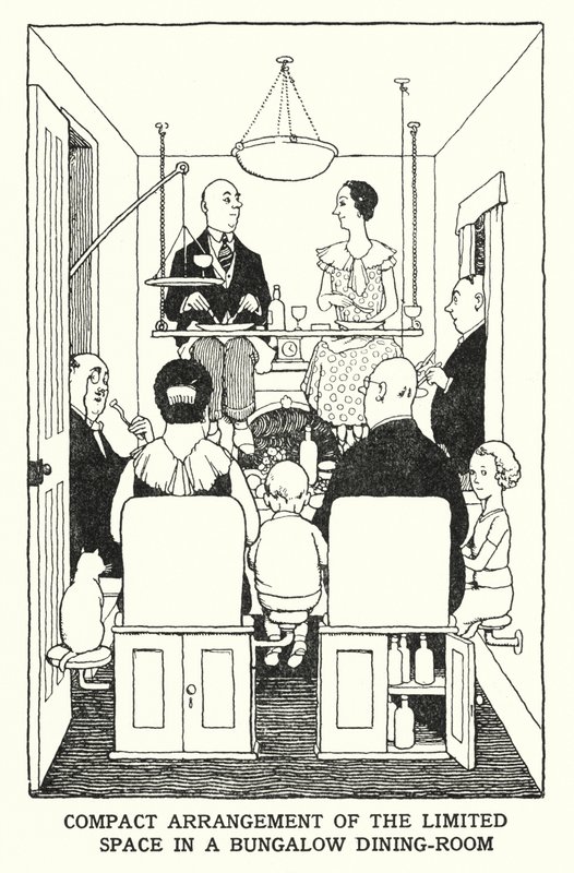 Kompaktowa aranżacja ograniczonej przestrzeni w jadalni w bungalowie (lito) autorstwa William Heath Robinson