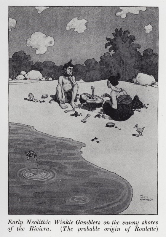 Wczesnoneolityczni gracze Winkle na słonecznych wybrzeżach Riwiery, Prawdopodobne pochodzenie Ruletki (lito) autorstwa William Heath Robinson