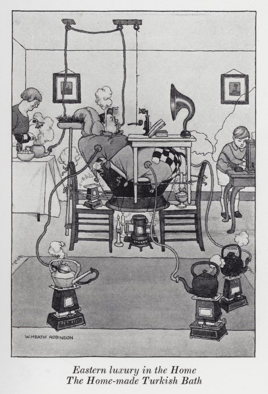 Wschodni luksus w domu, Domowa łaźnia turecka (lito) autorstwa William Heath Robinson