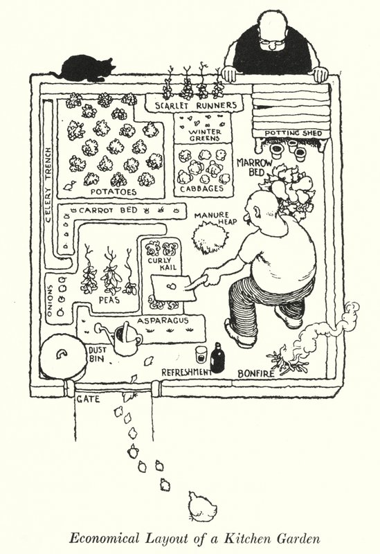 Ekonomiczny układ ogrodu kuchennego (lito) autorstwa William Heath Robinson
