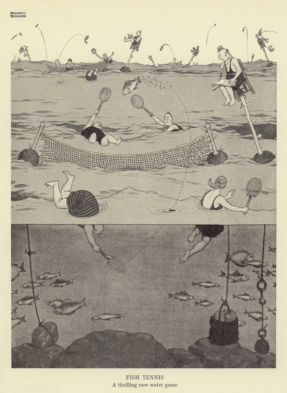Fish Tennis, nowa ekscytująca gra wodna autorstwa William Heath Robinson