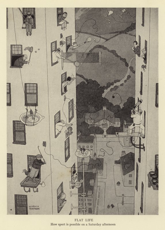 Płaskie życie, czyli jak sport jest możliwy w sobotnie popołudnie autorstwa William Heath Robinson