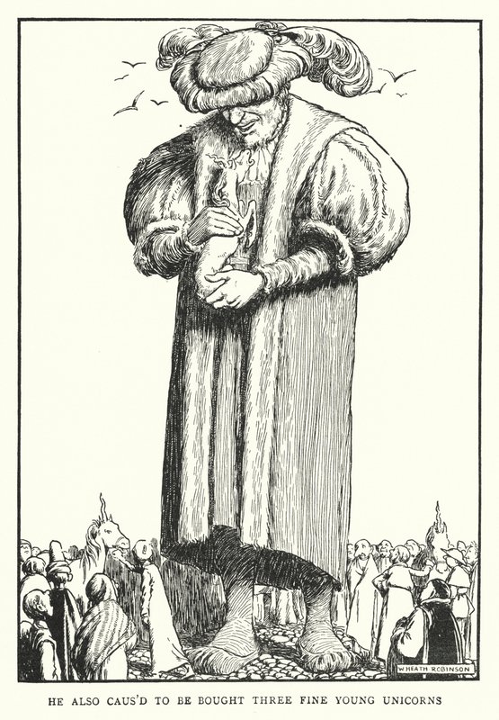 Miał też kupić trzy piękne młode jednorożce (lito) autorstwa William Heath Robinson