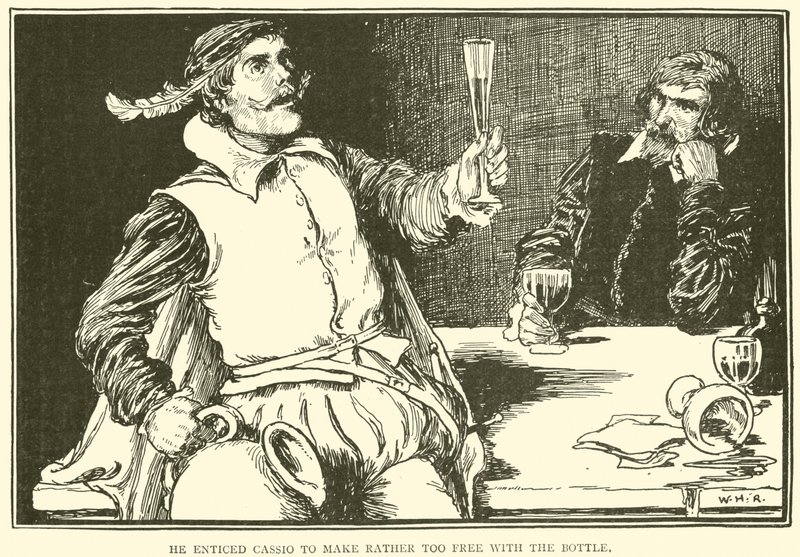 Skłonił Cassio, żeby zrobił sobie trochę za darmo z butelką autorstwa William Heath Robinson