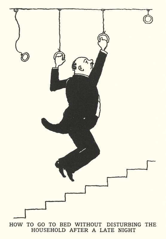 Jak iść spać bez przeszkadzania domownikom po późnej nocy (lito) autorstwa William Heath Robinson