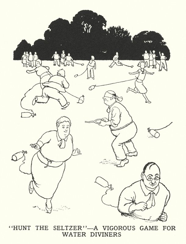 „Hunt the Seltzer”, energiczna gra dla wróżbitów wody (lito) autorstwa William Heath Robinson