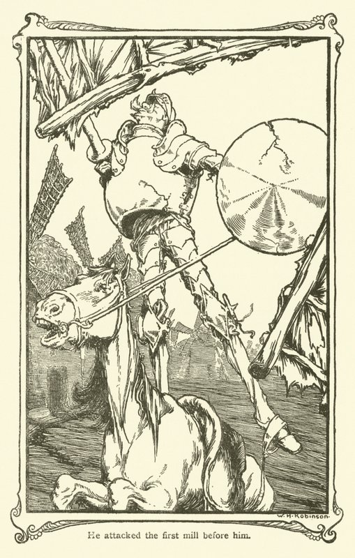 Ilustracja do Don Kichota (lito) autorstwa William Heath Robinson