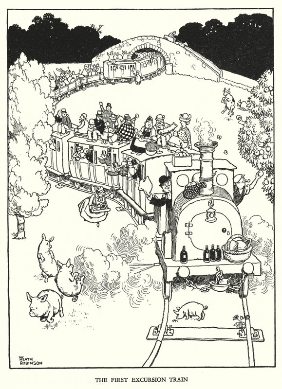 Ilustracja do Ribaldry na kolei autorstwa W Heatha Robinsona (lito) autorstwa William Heath Robinson