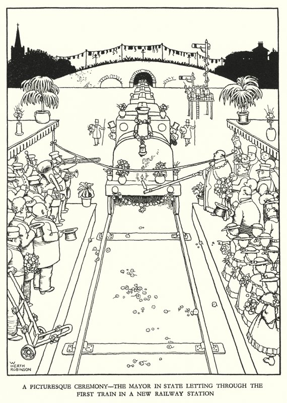 Ilustracja do Ribaldry na kolei autorstwa W Heatha Robinsona (lito) autorstwa William Heath Robinson