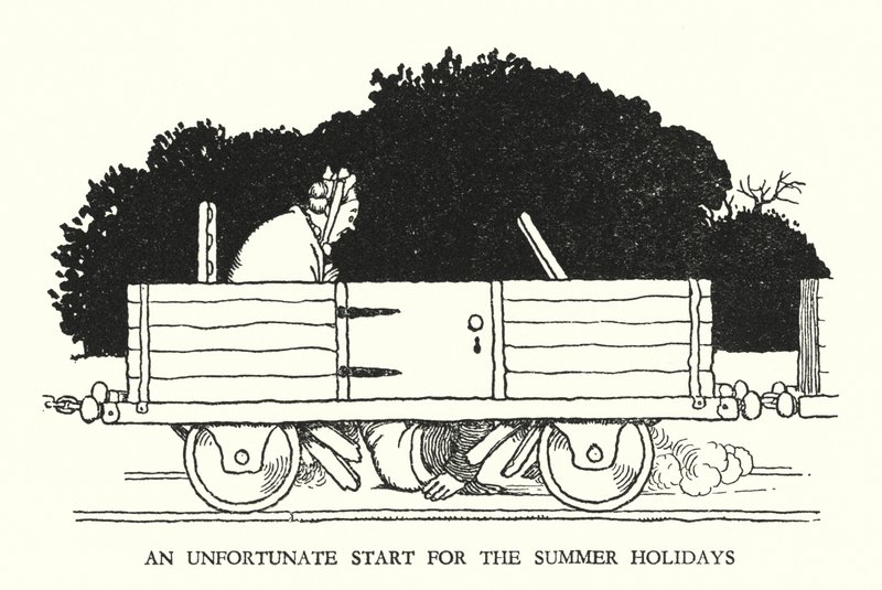 Ilustracja do Ribaldry na kolei autorstwa W Heatha Robinsona (lito) autorstwa William Heath Robinson