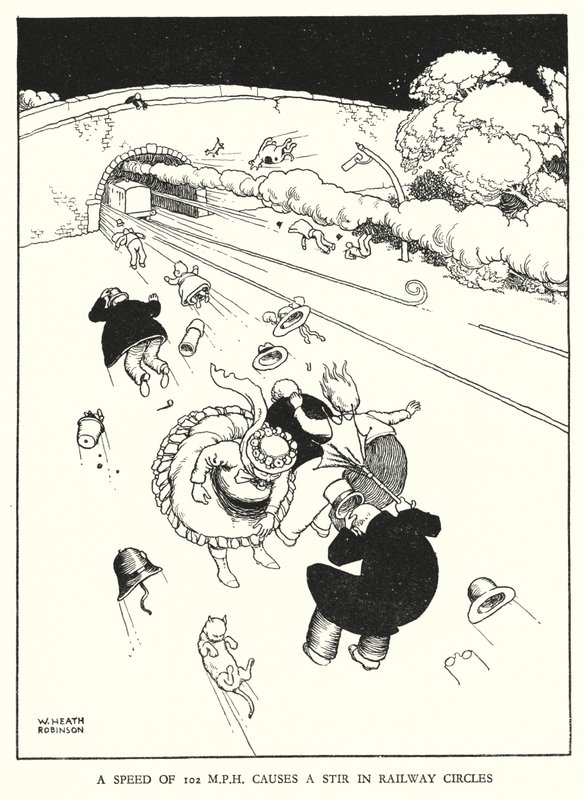 Ilustracja do Ribaldry na kolei autorstwa W Heatha Robinsona (lito) autorstwa William Heath Robinson