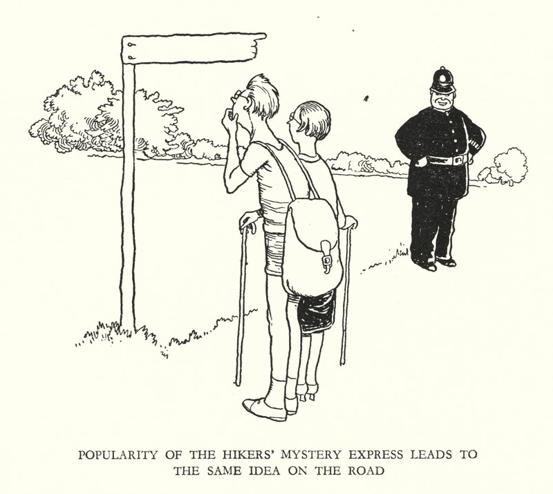 Ilustracja do Ribaldry na kolei autorstwa W. Heatha Robinsona (lito) autorstwa William Heath Robinson