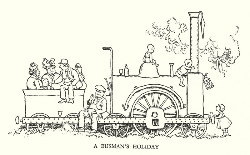 Ilustracja do Ribaldry na kolei autorstwa W. Heatha Robinsona (lito) autorstwa William Heath Robinson