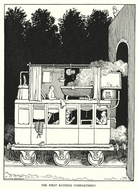 Ilustracja do Ribaldry na kolei autorstwa W. Heatha Robinsona (lito) autorstwa William Heath Robinson