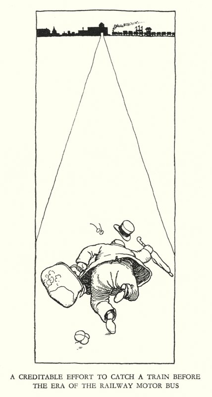 Ilustracja do Ribaldry na kolei autorstwa W. Heatha Robinsona (lito) autorstwa William Heath Robinson