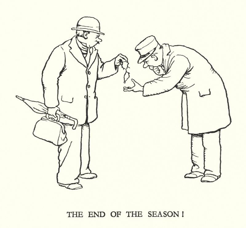Ilustracja do Ribaldry na kolei autorstwa W. Heatha Robinsona (lito) autorstwa William Heath Robinson