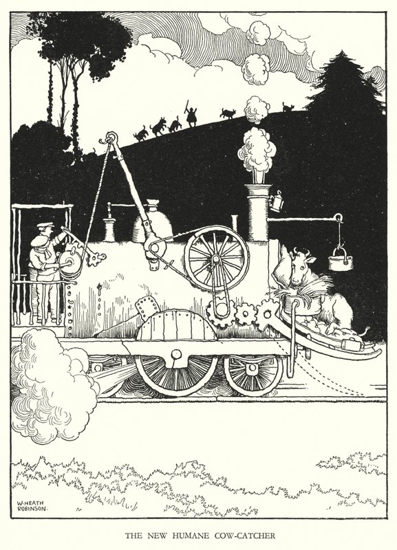 Ilustracja do Ribaldry na kolei autorstwa W. Heatha Robinsona (lito) autorstwa William Heath Robinson