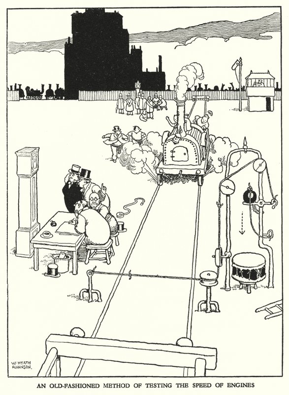 Ilustracja do Ribaldry na kolei autorstwa W. Heatha Robinsona (lito) autorstwa William Heath Robinson