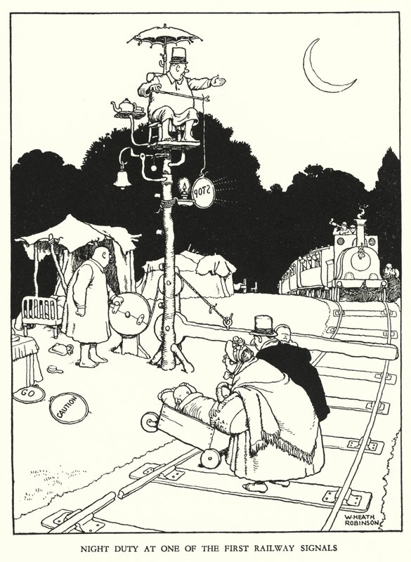 Ilustracja do Ribaldry na kolei autorstwa W. Heatha Robinsona (lito) autorstwa William Heath Robinson