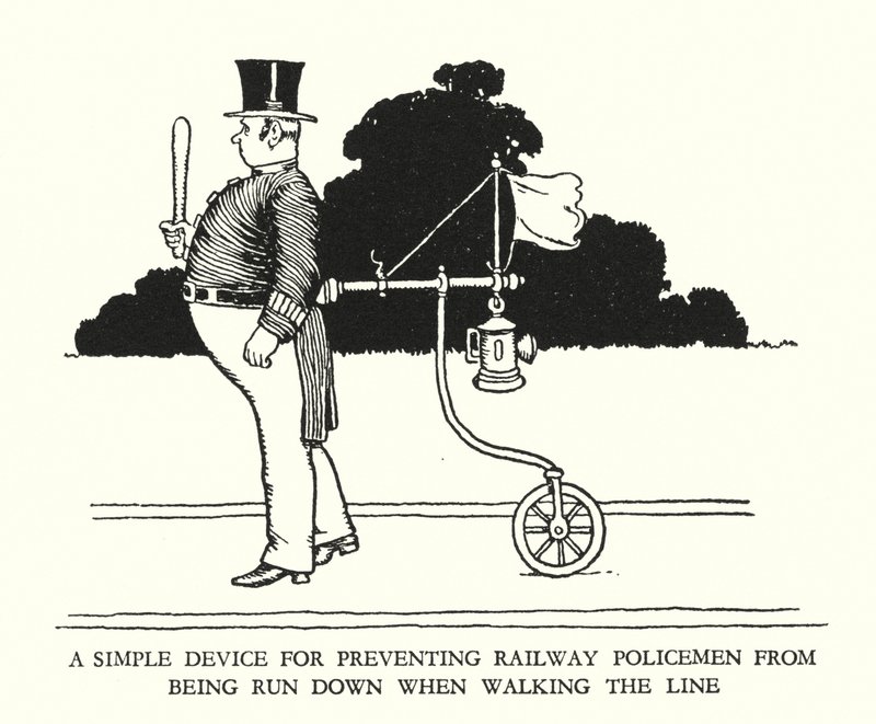 Ilustracja do Ribaldry na kolei autorstwa W. Heatha Robinsona (lito) autorstwa William Heath Robinson
