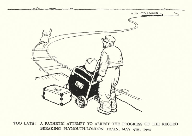 Ilustracja do Ribaldry na kolei autorstwa W. Heatha Robinsona (lito) autorstwa William Heath Robinson