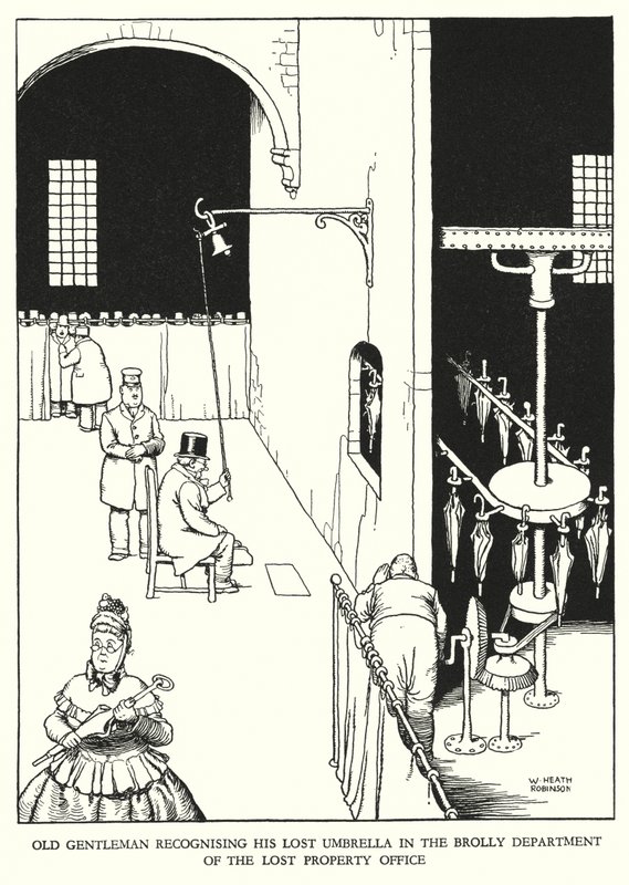 Ilustracja do Ribaldry na kolei autorstwa W. Heatha Robinsona (lito) autorstwa William Heath Robinson