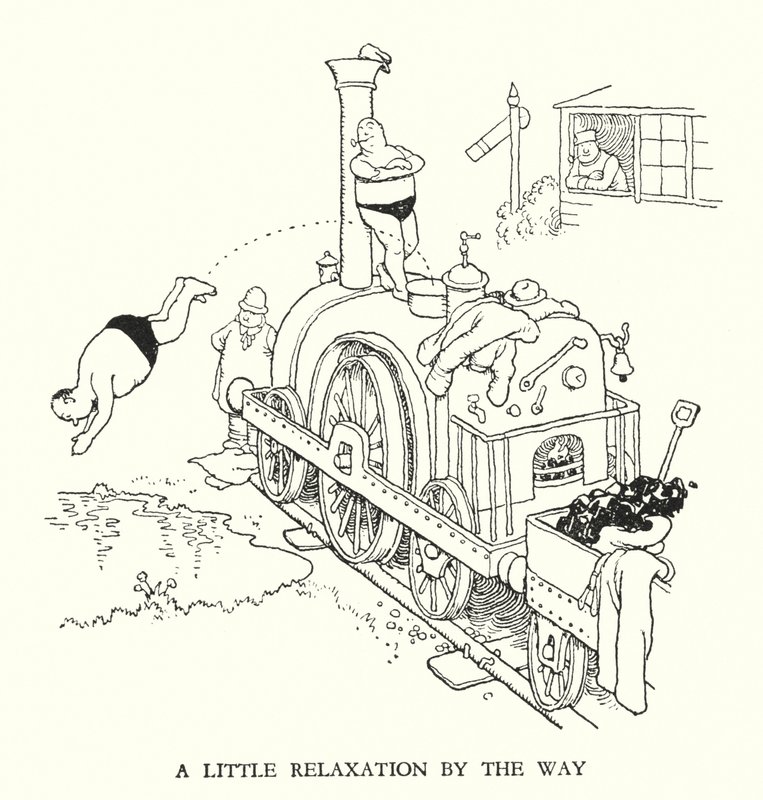 Ilustracja do Ribaldry na kolei autorstwa W. Heatha Robinsona (lito) autorstwa William Heath Robinson