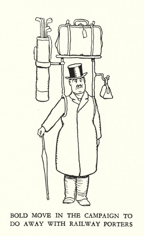 Ilustracja do Ribaldry na kolei autorstwa W. Heatha Robinsona (lito) autorstwa William Heath Robinson