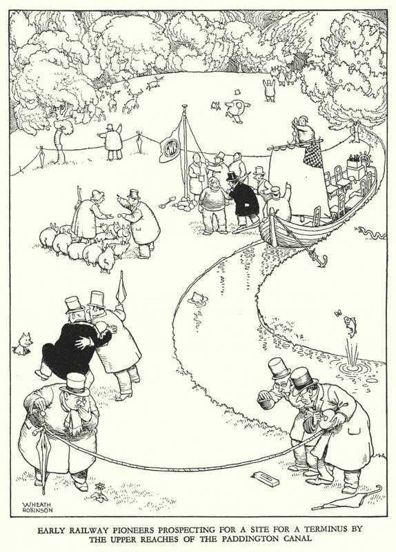 Ilustracja do Ribaldry na kolei autorstwa W. Heatha Robinsona (lito) autorstwa William Heath Robinson