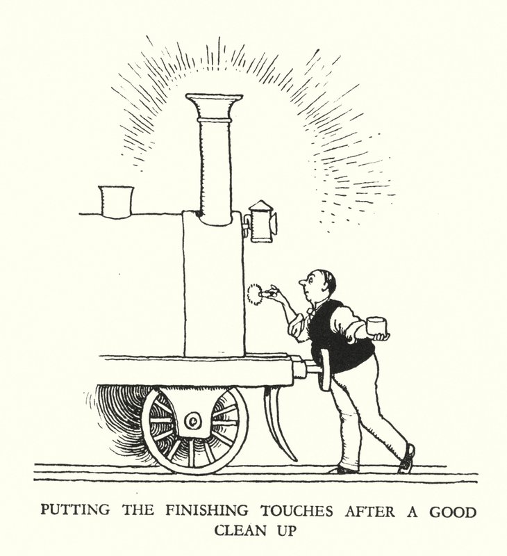 Ilustracja do Ribaldry na kolei autorstwa W. Heatha Robinsona (lito) autorstwa William Heath Robinson