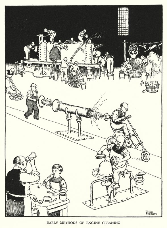 Ilustracja do Ribaldry na kolei autorstwa W. Heatha Robinsona (lito) autorstwa William Heath Robinson