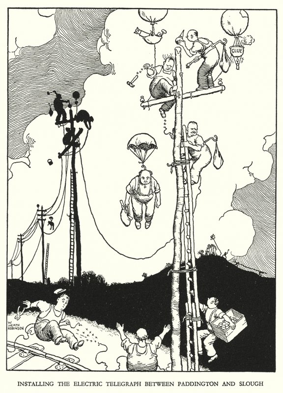 Ilustracja do Ribaldry na kolei autorstwa W. Heatha Robinsona (lito) autorstwa William Heath Robinson
