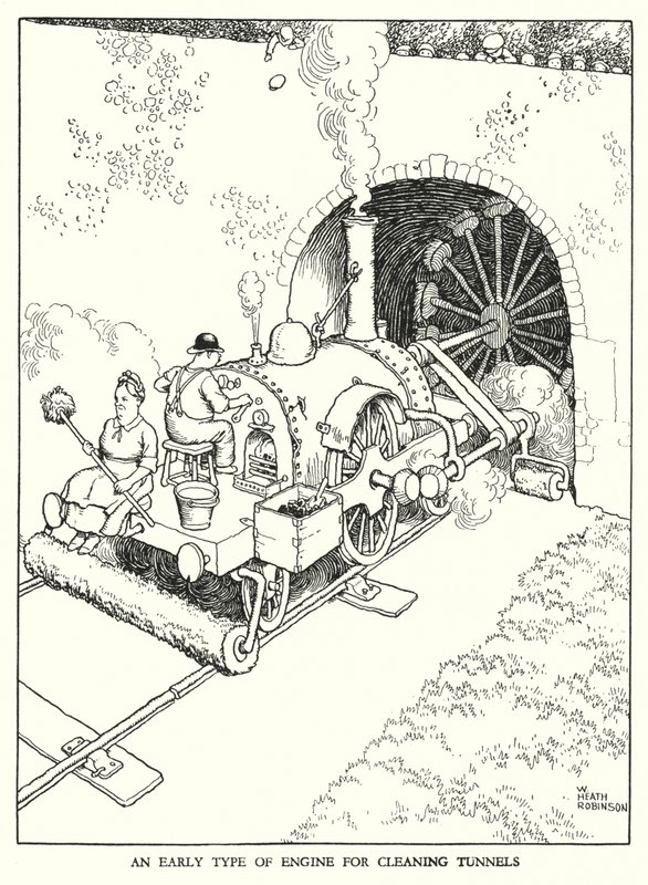 Ilustracja do Ribaldry na kolei autorstwa W. Heatha Robinsona (lito) autorstwa William Heath Robinson