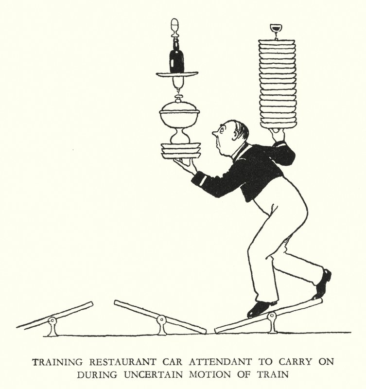 Ilustracja do Ribaldry na kolei autorstwa W. Heatha Robinsona (lito) autorstwa William Heath Robinson