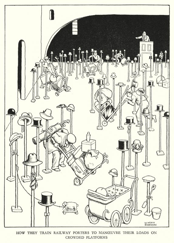 Ilustracja do Ribaldry na kolei autorstwa W. Heatha Robinsona (lito) autorstwa William Heath Robinson