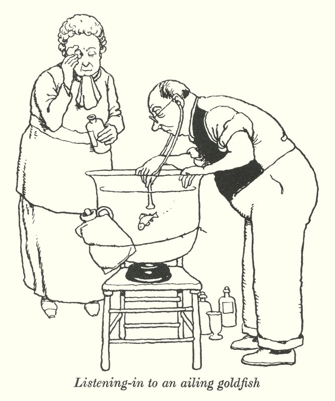 Nasłuchiwanie chorej złotej rybki (lito) autorstwa William Heath Robinson
