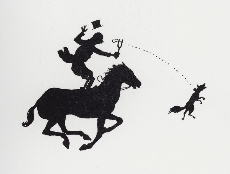 Mężczyzna na koniu katapultujący lisa (lito) autorstwa William Heath Robinson