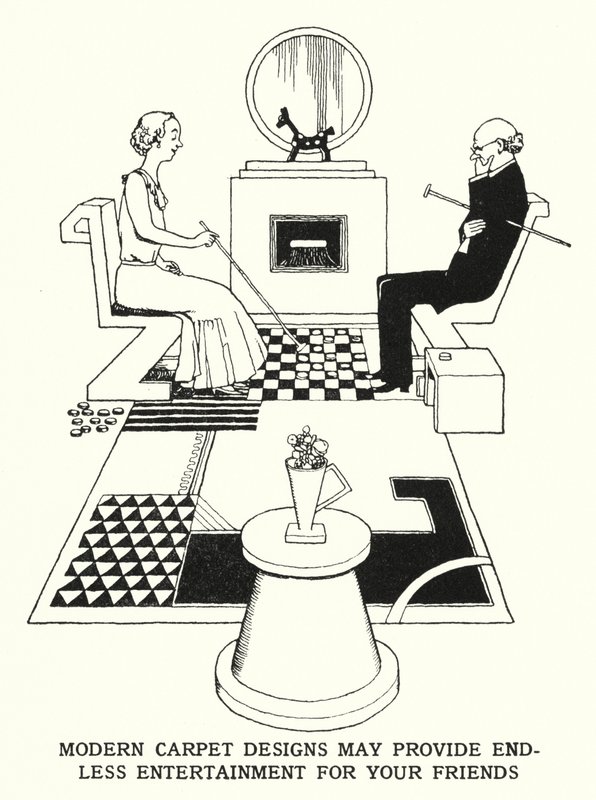 Nowoczesne wzory dywanów mogą zapewnić niekończącą się rozrywkę dla Twoich przyjaciół (litografia) autorstwa William Heath Robinson