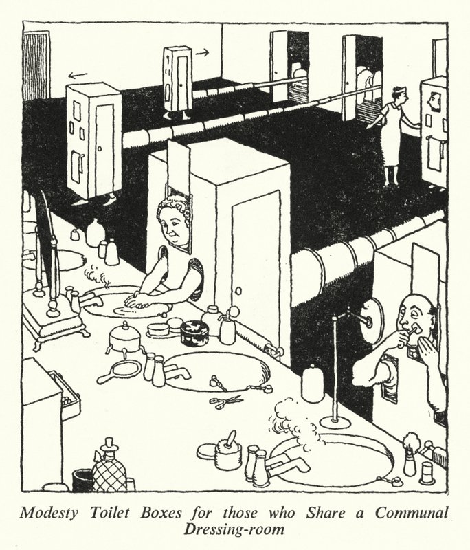 Skromne toalety dla tych, którzy dzielą wspólną garderobę (lito) autorstwa William Heath Robinson