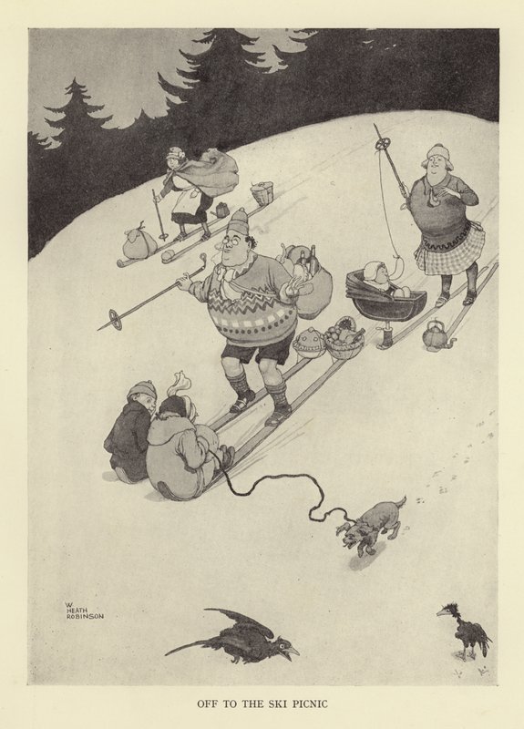 Wyjazd na piknik narciarski autorstwa William Heath Robinson