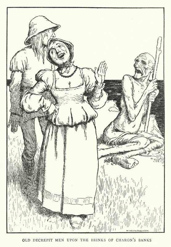 Starzy, zgrzybiałych ludzi na brzegach banków Charona (lito) autorstwa William Heath Robinson