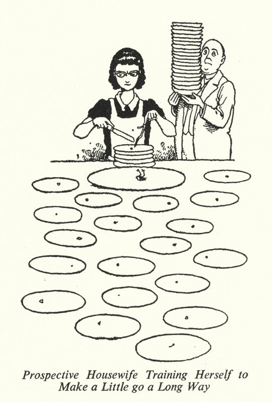 Przyszła gospodyni domowa szkoli się, jak zrobić trochę długą drogę (lito) autorstwa William Heath Robinson