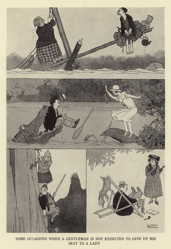 Niektóre sytuacje, w których dżentelmen nie powinien ustępować miejsca damie autorstwa William Heath Robinson