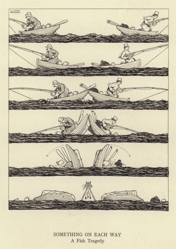 Coś po drodze, rybna tragedia autorstwa William Heath Robinson