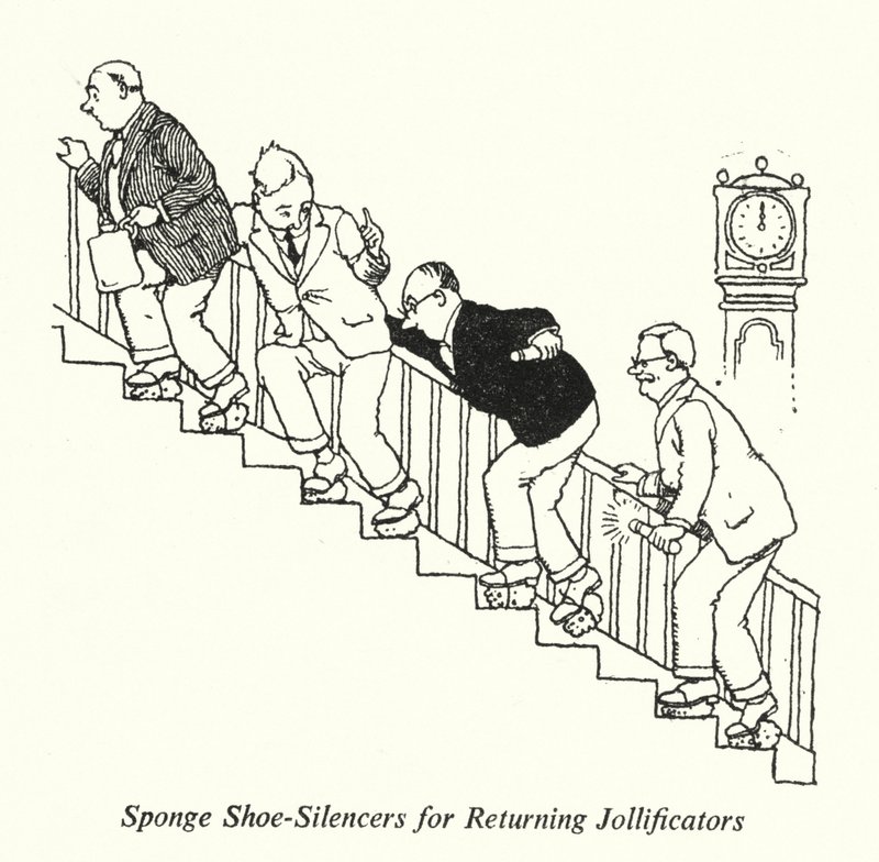 Gąbkowe tłumiki do butów dla powracających Jollificators (lito) autorstwa William Heath Robinson