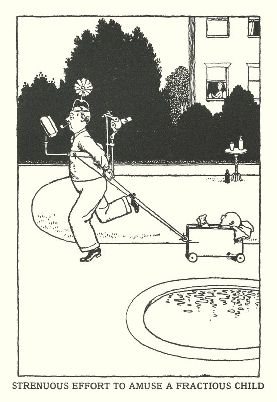 Wysiłek, by rozbawić krnąbrne dziecko (lito) autorstwa William Heath Robinson