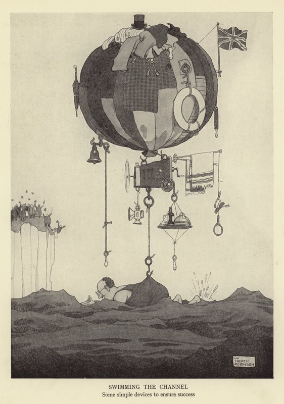 Pływanie kanałem, kilka prostych urządzeń zapewniających sukces autorstwa William Heath Robinson
