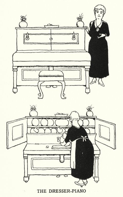 Komoda-fortepian (lito) autorstwa William Heath Robinson